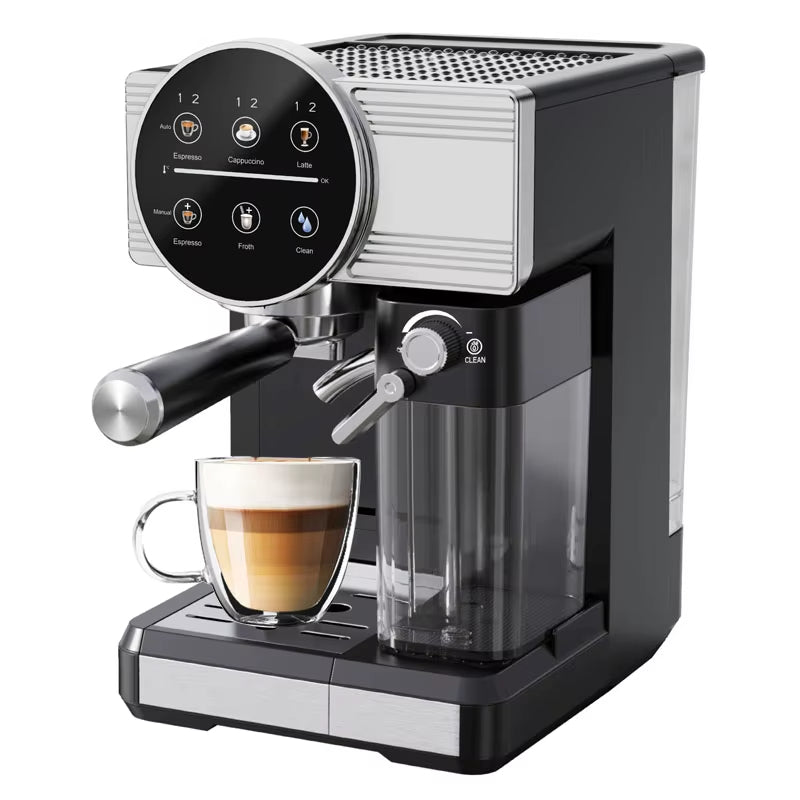 Machine à café et Lait inox 5 en1 Multi Capsules 1350W 20 Bar TRUSTMANN  ماكينة تحضيرالقهوة إسبريسو و الكابتشينو 5في1  (كابسولات + دولتشي جوستو + قهوة مطحونة + دوسات +الكابتشينو